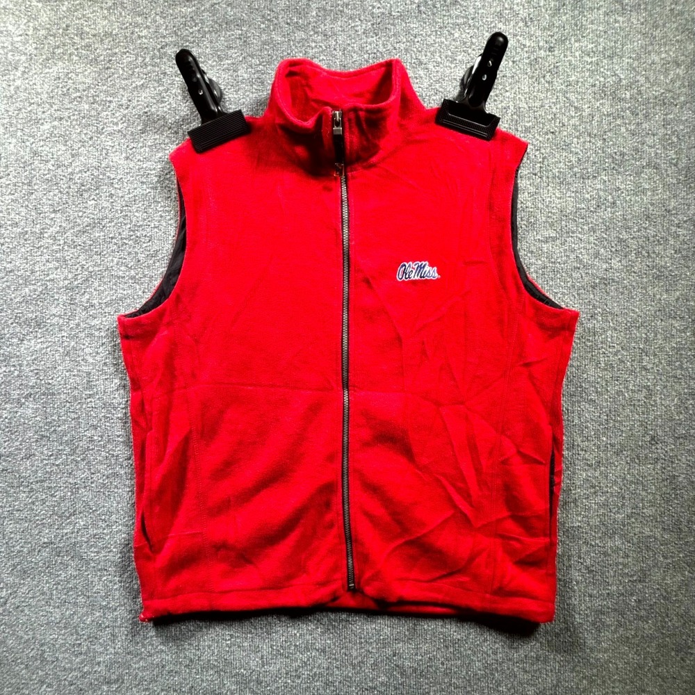 Turfer Sport Ole Miss Rebels Vest Men's Large Red Fleece Full Zip NCAA College